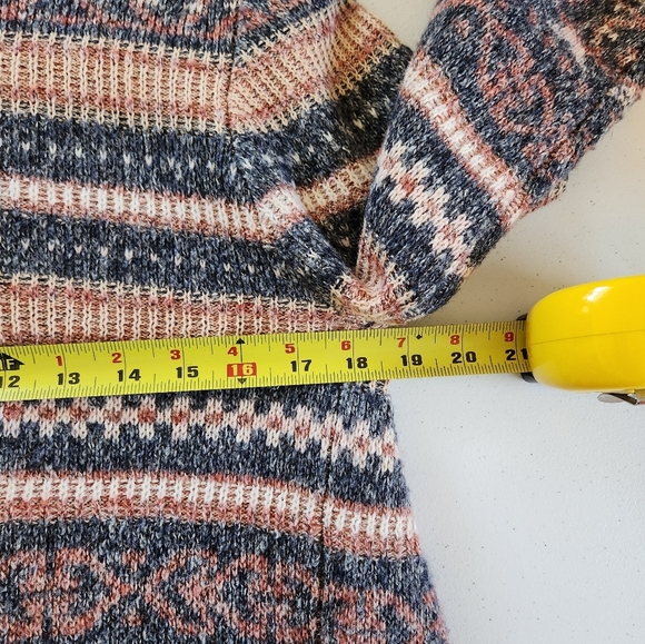 Lucky Brand Open Front Long Sleeve Cardigan Sweater Cotton Pink Blue Fair isle - Picture 8 of 8